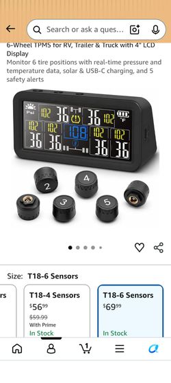 6-Wheel TPMS T18 with 4" LCD Display and 6 Sensors