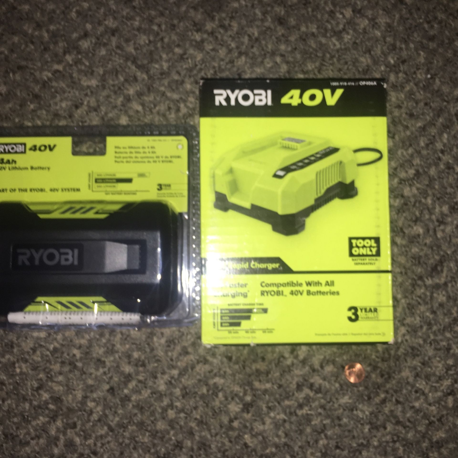 RYOBI 40 V  4  hour lithium battery + 40 V Rapid charger