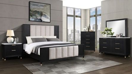 Brand new black/white queen bedframe + dresser + mirror + nightstand 4PCs bedroom set