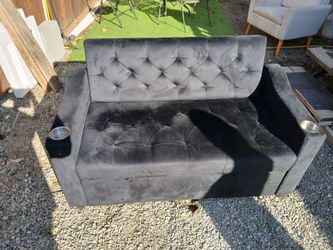 Blue Velvet Tufted Loveseat/ Daybed with Cup Holders