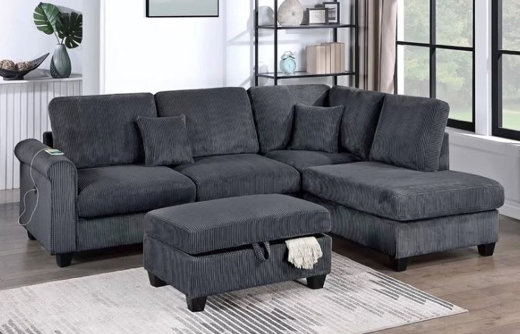$465 No Tax Dark Grey Sectional Sofa With Ottoman
