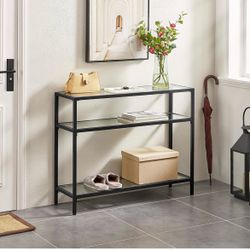 39.5" Console Table with 3 Storage Shelves,Tempered Glass Sofa Table, Modern Entryway Tables with Metal Frame for Hallway Living Room Bedroom, Easy As