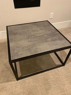 Modern Square Coffee Table With The Matte Black Metal Base Dark Gray Slate Looking Top 27.5”x27.5” H16”