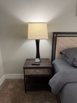Set of 2 Mirrored Nightstands + 2 Lamps