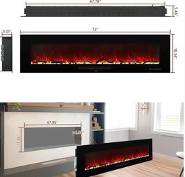 （R-0-23）OxharkFlame 72in Recessed WallMounted Electric Fireplace Insert Timer Black（LED screen has slight unevenness）