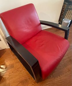 Large genuine leather and wood accent chair