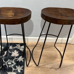 Set of 2 Modern Wood & Metal Counter Bar Stools – 29” Height 