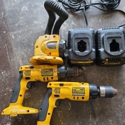 2 Dewalt Hammer Cordless Drills (14& 18 Volts)& 1 Dewalt 14 Volt Light