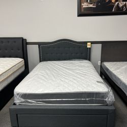 Gray Full Platform Bed Frame 