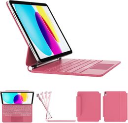 Raymcraft iPad 11th(A16, 2025)/10th Generation Case with Keyboard, Magic Keyboard, Hot pink