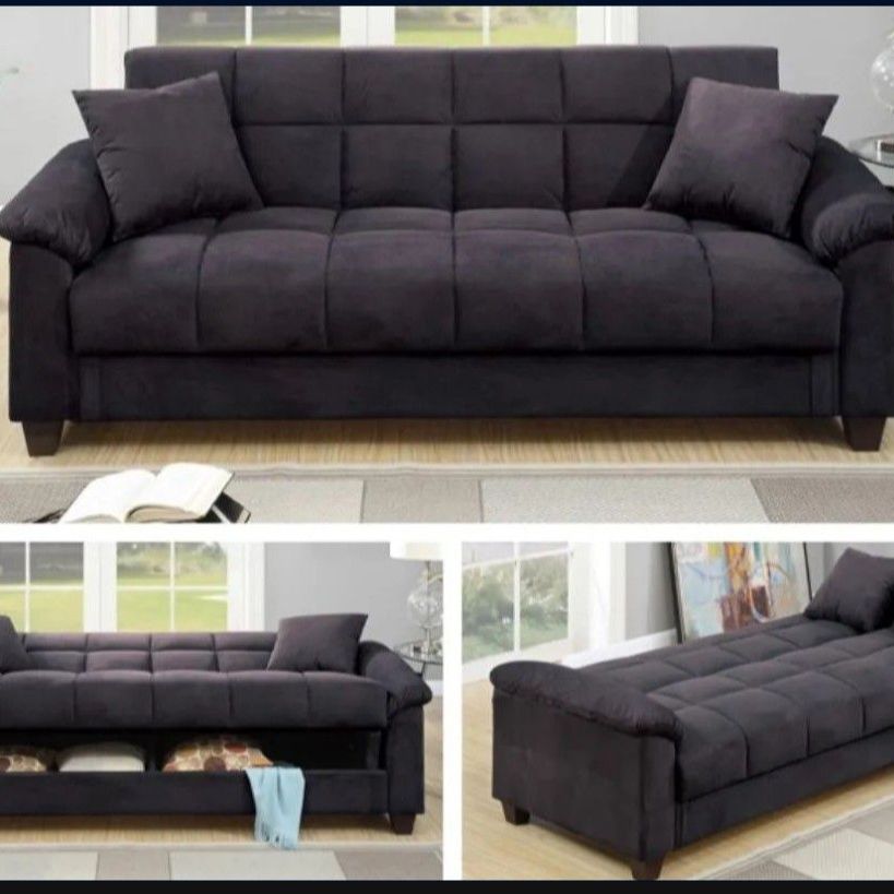 Brand New Dark Grey Futon Sofa Storage Sleeper