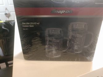 Snap-On Custom Glass Stein Mug Set of 2 One Liter