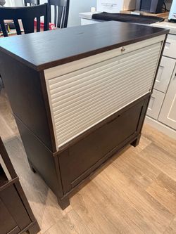 File & Storage Cabinets - Dark Brown Wood with Metal Roll-Down Doors