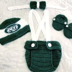 Crochet Baby Boy New York Jets Football Inspired Outfit Photo Prop 