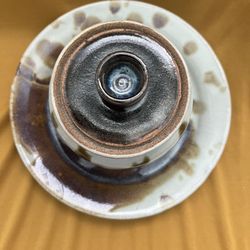 Studio Pottery Lid Bowl, Donabe Style Lidded Dish, Stoneware Bowl With Lid, Brown and light Blue Glazed