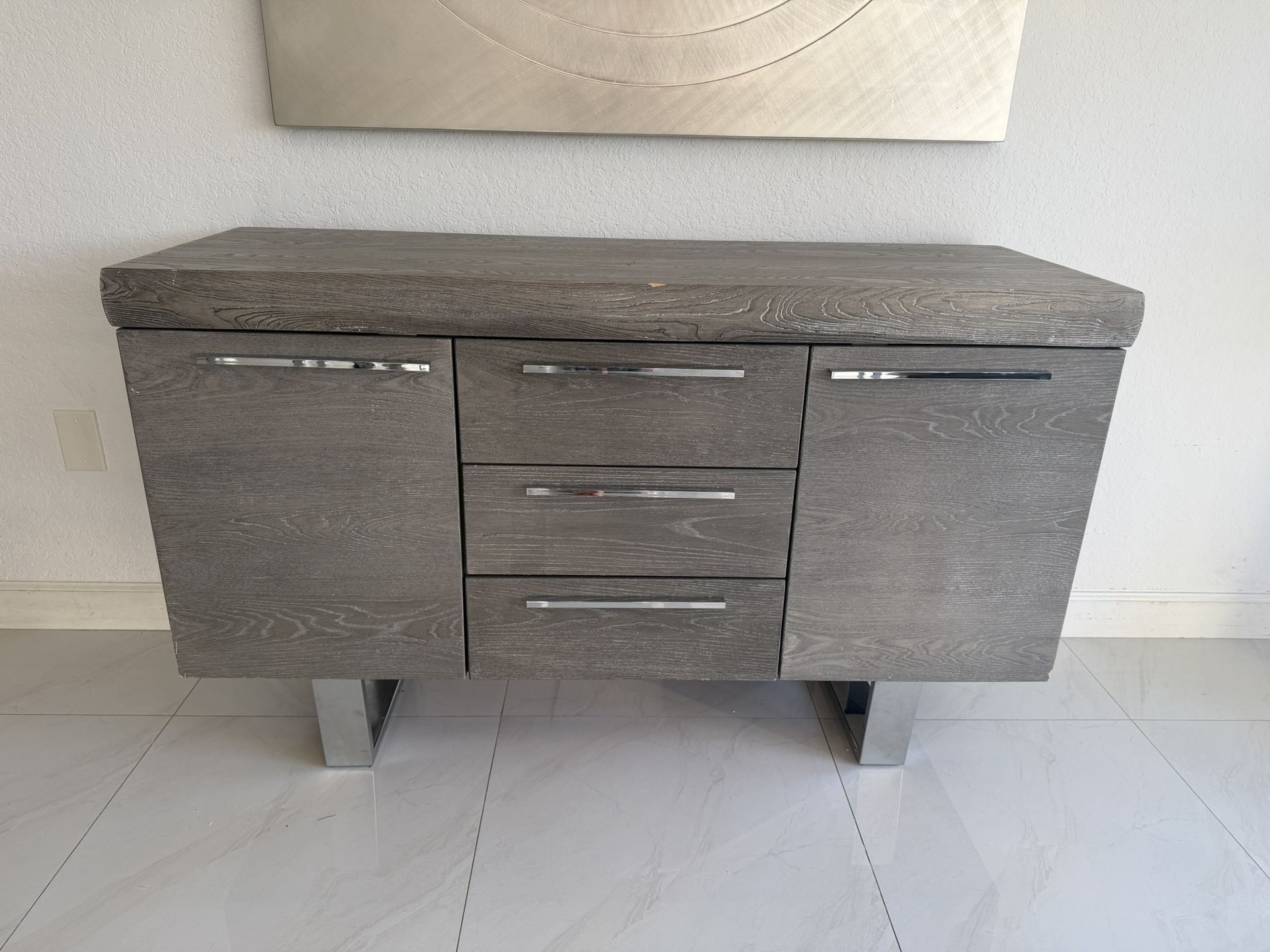 Gray wood buffet cabinet