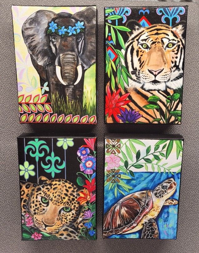 Set of 4, Original Art Mini Canvases