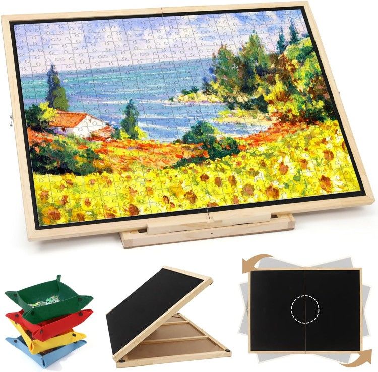 Foldable Jigsaw Puzzle Board 1500 Pieces, Rotating & Tilting with 4  Drawers