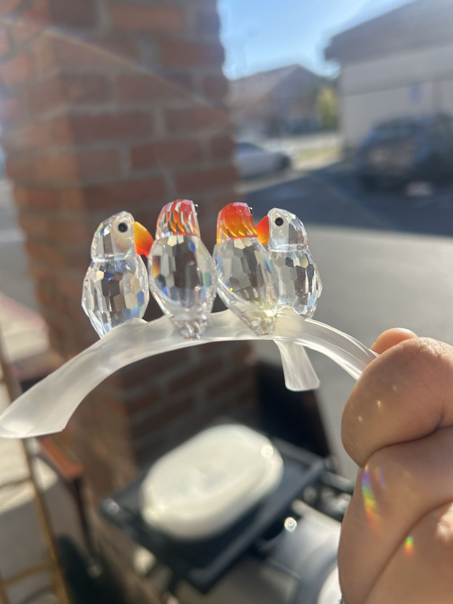 Swarovski Crystal Baby Lovebirds With Original Box Cylinder