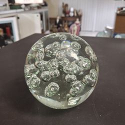 Vintage Murano Style "Bubbles" Large Hand Blown Paperweight With Clear Bubbles, Weighs 3 LB 2 OZ Measures 4"