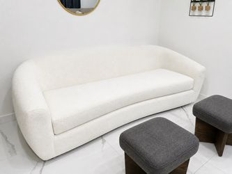 White Boucle Curved Sofa