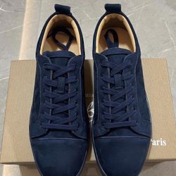 Christian Louboutin Navy Suede Sneakers Red Bottom Low Top Size 9