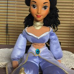Disney plush Jasmine doll Aladdin 1993 vinyl head plush body purple outfit gold shoes black hair 18”
