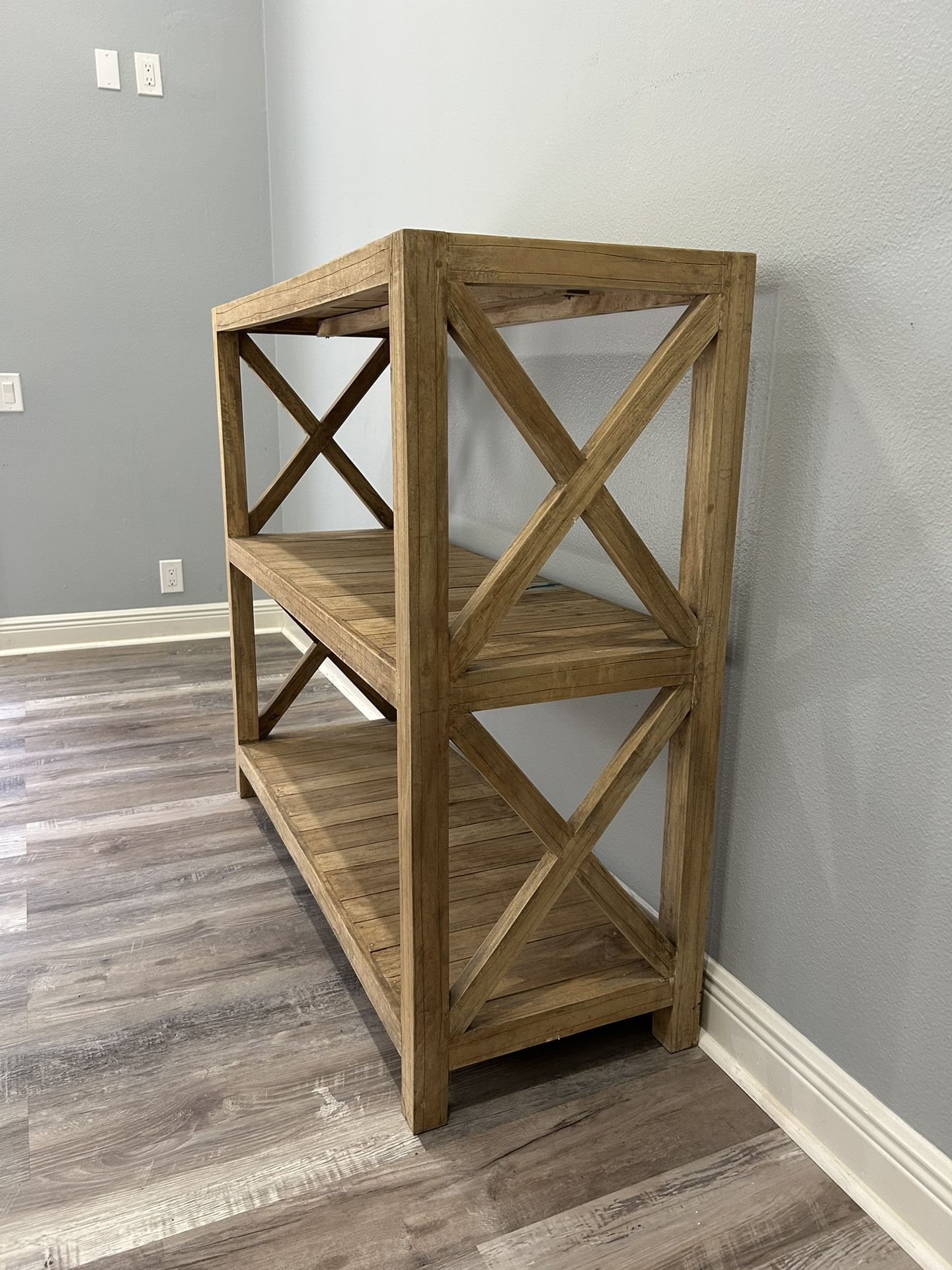 Modern Farmhouse Console Table - Solid Wood Entryway Storage - Bookshelf & Organizer
