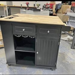 Assembled New Small Kitchen Island Cart on Wheels w/ Power Outlet Rolling Kitchen Cart w/ Drop Leaf