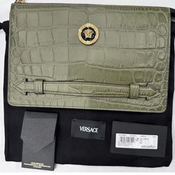 Versace GREEN CROC Hand Bag Unisex  100% Authentic BRAND NEW 