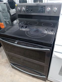 Samsung black stainless steel double-oven glass-top stove - Free delivery