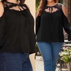 SHEIN cold shoulder women's black top /blouse size 0X