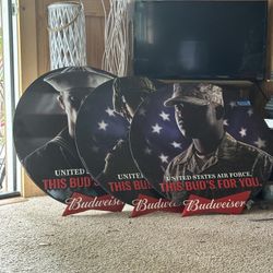UNITED STATES ARMY,  ARMED FORCES  And  Navy THIS BUD’S FOR YOU BUDWEISER VINTAGE SIGN