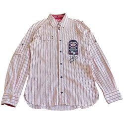 Dolce & Gabbana 2000s Denim Masters Embroidery Striped Utility Shirt Size 46/Medium