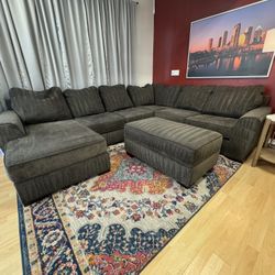 Broyhill Gray Sectional Couch - Chaise w/ Ottoman (Delivery Available)
