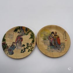 2 Vintage Decorative Japanese Bambo Plates: The Tipsy Dancer & Tang Ming-Fung