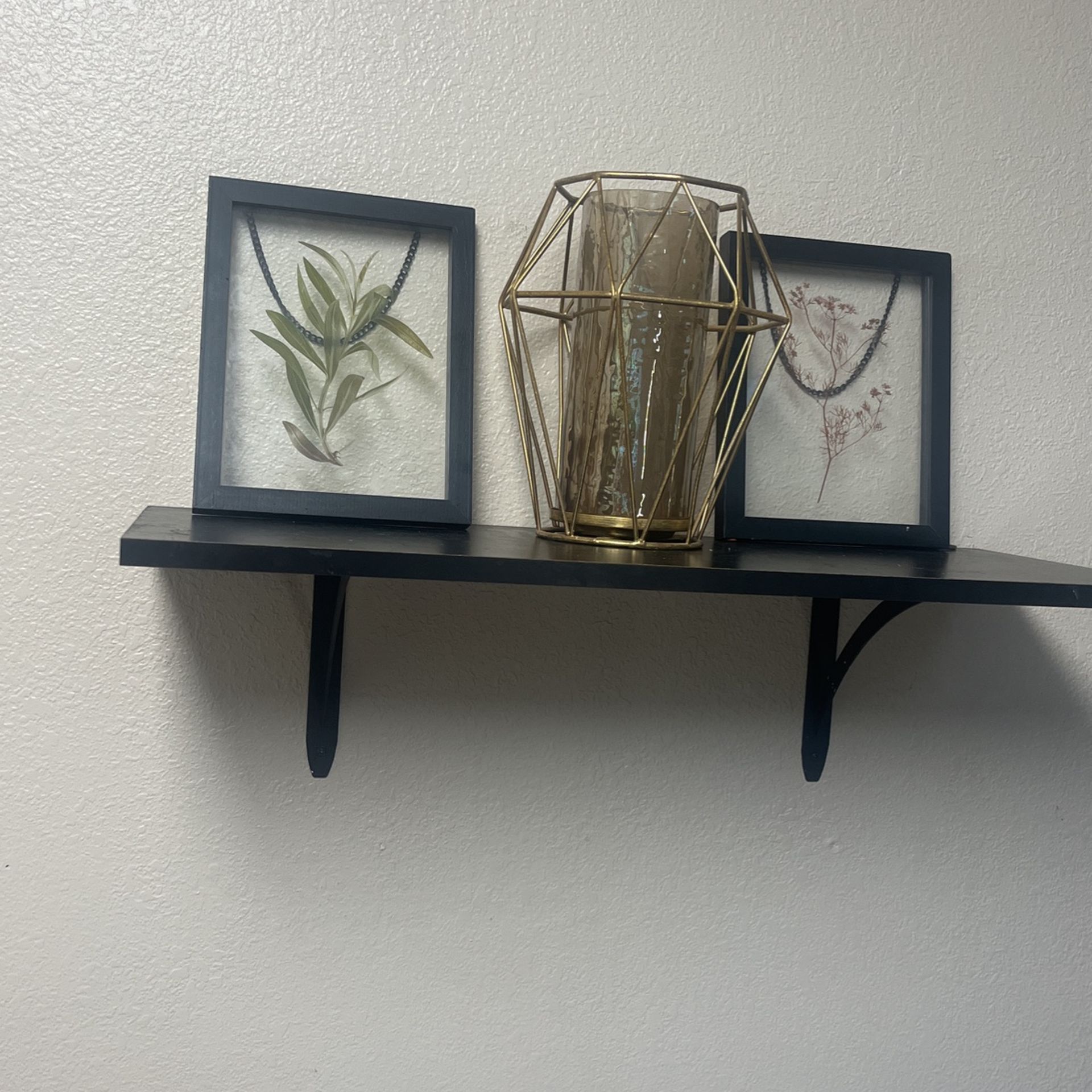 Two Plant Pressed Pictures And A Decorative Candle Holder