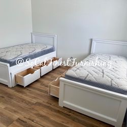 Twin Bed And Drawers With Mattress 