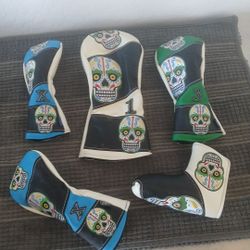 Set Of 5 CMC Design Custom Studio SUGAR SKULL Golf Club Headcovers Great Cond. 