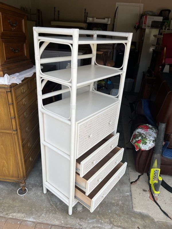 Vintage Bamboo Rattan Secretary dresser Hutch 