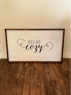 Large wooden sign “ let’s get cozy” decor