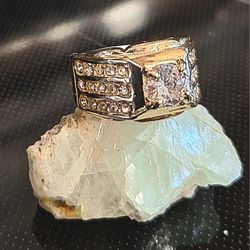 Mens gold plated simulated diamond ring