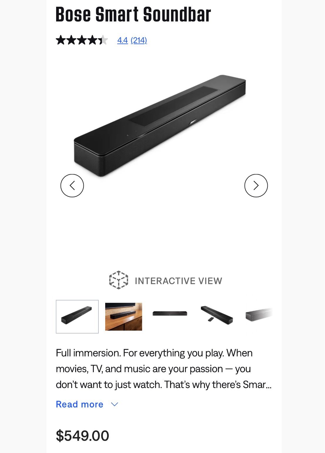 Bose Smart Soundbar 600 Like New With Remote