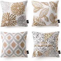 8 Zippered Pillow Shams 18" x 18" for square pillows - Beige White Floral Design
