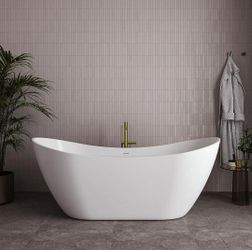 Streamline
71 in. x 32 in. Acrylic Freestanding Soaking Bathtub in Glossy White with Brushed Brass Drain