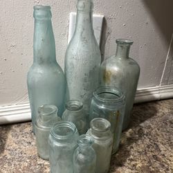 Collection of Old antique Teal Bottles 9