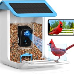 Smart Bird Feeder Camera, Free AI Forever, 1080P HD Camera Auto Capture Bird Videos & Solar Panel, App Notify When Birds Detected, Bird House with Bui