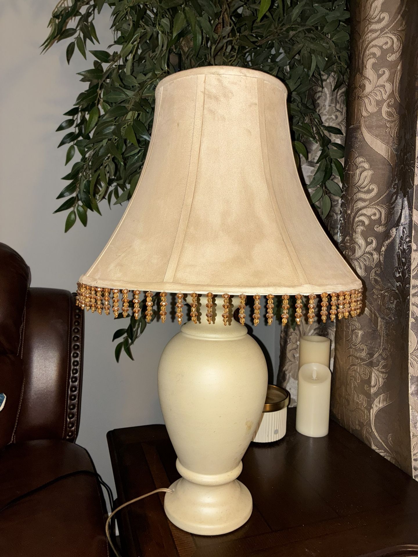 LARGE Vintage Table Lamp with Beaded Lampshade And 3 Light Settings