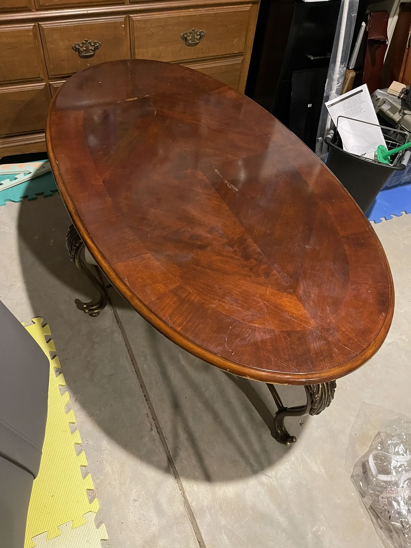 Wood Coffee Table With Metal Base 20” High 50”x28” Wide