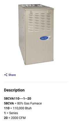 Carrier Infinity furnace 110000 btu